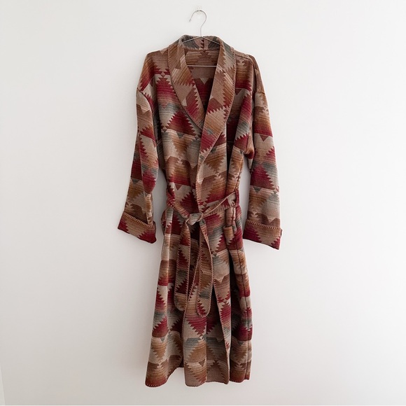 Vintage Southwestern Blanket Robe Tribal Pattern Belted Duster Boho Western XL - Picture 10 of 10